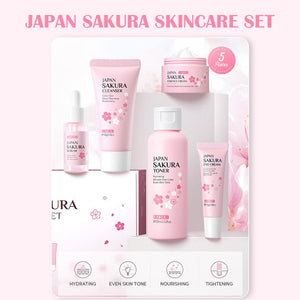 Facial Skin Care Set Skin Cleaning Sakura Skincare Set For Women Girls With Cleanser Toner Face Serum Cream Eye Cream