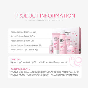 Facial Skin Care Set Skin Cleaning Sakura Skincare Set For Women Girls With Cleanser Toner Face Serum Cream Eye Cream