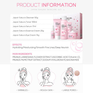 Facial Skin Care Set Skin Cleaning Sakura Skincare Set For Women Girls With Cleanser Toner Face Serum Cream Eye Cream