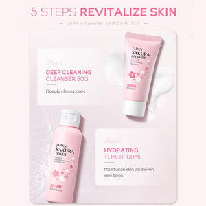 Facial Skin Care Set Skin Cleaning Sakura Skincare Set For Women Girls With Cleanser Toner Face Serum Cream Eye Cream