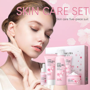 Facial Skin Care Set Skin Cleaning Sakura Skincare Set For Women Girls With Cleanser Toner Face Serum Cream Eye Cream