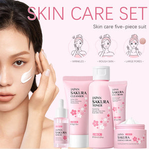 Facial Skin Care Set Skin Cleaning Sakura Skincare Set For Women Girls With Cleanser Toner Face Serum Cream Eye Cream