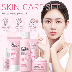 Facial Skin Care Set Skin Cleaning Sakura Skincare Set For Women Girls With Cleanser Toner Face Serum Cream Eye Cream