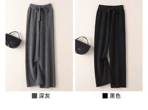 BELIARST Cashmere pants ladies high waist wide leg pants casual knitted trousers 2021 winter 100% pure wool loose women's pants