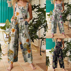 Vintage Summer Women Jumpsuits Suspender 90s Retro Wide Leg Overall Baggy Romper With Pockets Outfits