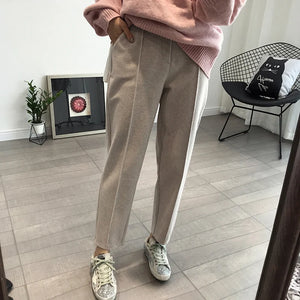 Winter Thicken Women Pencil Pants  Wool Pants Female 2019 Autumn High Waist Loose Trousers Capris Good Fabric