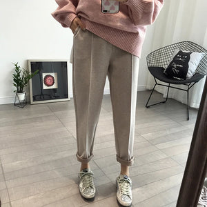 Winter Thicken Women Pencil Pants  Wool Pants Female 2019 Autumn High Waist Loose Trousers Capris Good Fabric