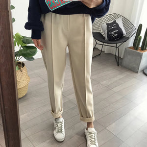 Winter Thicken Women Pencil Pants  Wool Pants Female 2019 Autumn High Waist Loose Trousers Capris Good Fabric