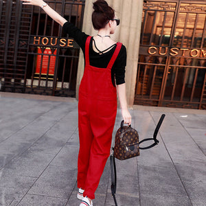 Denim Overalls Jeans Women Jumpsuit    Woman  Red Jean  for  Elegant Autumn Jumpsuits   X109