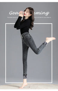 Thermal Winter Thick Fleece High-waist Warm Skinny Jeans Thick Women Stretch Button Pencil Pants Mom Casual Velvet Jeans