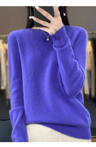 New autumn and winter 100% Merino pure color O-neck cashmere sweater women's casual knitted top pullover