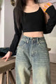 Vintage 90S Baggy Straight Denim Trousers Female Y2K High Waist Loose Wide Leg Jeans Women Streetwear All-Match Casual Pants New