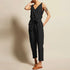 Cotton Linen Sleeveless Women Jumpsuit Summer Causal Solid V-Neck Drawstring Lace Up Waist Straight Leg Jumpsuits Plus Size