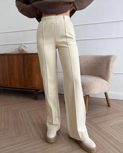 Women's Winter Pants Thick Warm Loose Classic Long Wide Leg Trousers Thermal Brown Beige Wool Long Pants for Women 2024