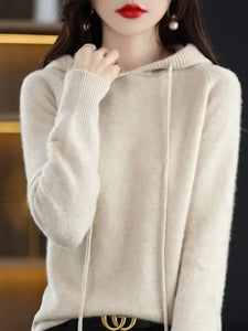 Women Pullover Sweater Hooded Jumper Korean Loose Solid Long Sleeve Casual Autumn Winter Thick Warm Knitted Sweaters