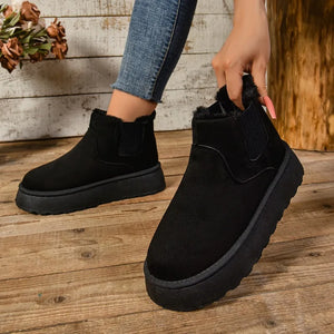 2024 Winter Women Short Plush Warm Snow Boots Casual Shoes  New Suede Fur Chelsea Ankle Boots Flats Platform Ladies Shoes Botas