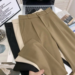 Chic Woolen Pants Women's Harem Pencil Pants 2024 Fall Winter High Waisted Casual Thick Suit Pants Office Lady Women Trousers