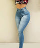 Woman's pure color jeans denim high waist jeans street play cultivate one's morality pants shaping figure with high waist jeans