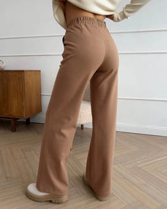 Women's Winter Pants Thick Warm Loose Classic Long Wide Leg Trousers Thermal Brown Beige Wool Long Pants for Women 2024