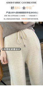 100% Merino wool cashmere women's knitted wool pants in autumn and winter new elastic waist fashion feet pants.