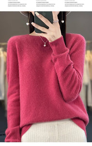 New autumn and winter 100% Merino pure color O-neck cashmere sweater women's casual knitted top pullover