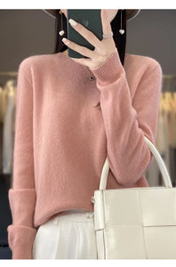 New autumn and winter 100% Merino pure color O-neck cashmere sweater women's casual knitted top pullover