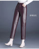 ZUZK Women PU Leather Pencil Pants High Quality Autumn Winter Elastic Waist Warm Ankle-Length Pants Elegant Leather Trousers