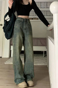 Vintage 90S Baggy Straight Denim Trousers Female Y2K High Waist Loose Wide Leg Jeans Women Streetwear All-Match Casual Pants New