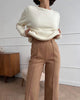 Women's Winter Pants Thick Warm Loose Classic Long Wide Leg Trousers Thermal Brown Beige Wool Long Pants for Women 2024