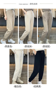 100% Merino wool cashmere women's knitted wool pants in autumn and winter new elastic waist fashion feet pants.