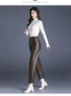 ZUZK Women PU Leather Pencil Pants High Quality Autumn Winter Elastic Waist Warm Ankle-Length Pants Elegant Leather Trousers