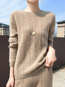 Women’s 100% Merino Wool Sweater Pullovers Hollow Out O-neck Cashmere Autumn Winter Long Sleeve Solid Grace Fashion Clothing Top