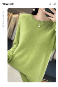 New autumn and winter 100% Merino pure color O-neck cashmere sweater women's casual knitted top pullover