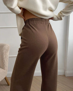 Women's Winter Pants Thick Warm Loose Classic Long Wide Leg Trousers Thermal Brown Beige Wool Long Pants for Women 2024