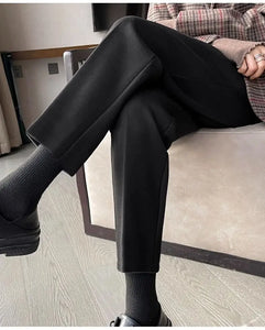 Fashion Thick Woolen Pants Women Autumn Winter Elegant High Waist Trouser Female Casual Fleece Nine-point Black Suit Pants New