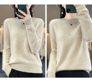 New autumn and winter 100% Merino pure color O-neck cashmere sweater women's casual knitted top pullover