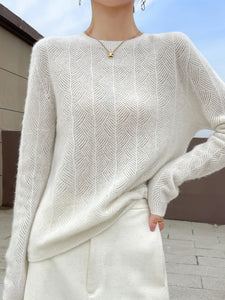 Women’s 100% Merino Wool Sweater Pullovers Hollow Out O-neck Cashmere Autumn Winter Long Sleeve Solid Grace Fashion Clothing Top