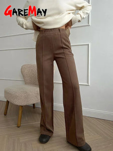 Women's Winter Pants Thick Warm Loose Classic Long Wide Leg Trousers Thermal Brown Beige Wool Long Pants for Women 2024