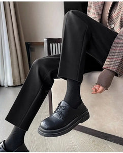 Fashion Thick Woolen Pants Women Autumn Winter Elegant High Waist Trouser Female Casual Fleece Nine-point Black Suit Pants New