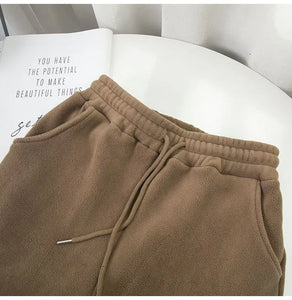 Winter Fleece Harem Pants Women Unisex Loose Wide Leg Sweatpants High Waist Drawstring Comfortable Straight Baggy Sweatpants