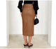 Women Leather Skirt Midi High Waist Elegant Autumn Zipper PU Front Slit Skirts Ladies Black Faux Leather Folded Skirt For Women