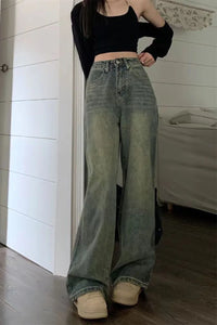 Vintage 90S Baggy Straight Denim Trousers Female Y2K High Waist Loose Wide Leg Jeans Women Streetwear All-Match Casual Pants New