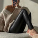 Warm High Waisted Faux Pu Leather Leggings for Women Shiny Winter Pants Velvet Slimming Women's Leather Leggings Seamless