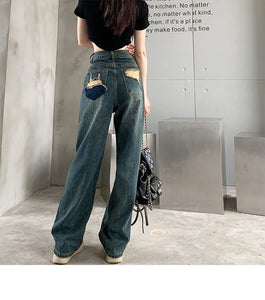 Wide Leg Jeans For Women High Waisted Contrasting Straight Leg Pant Autumn lady Loose Pants Streetwear