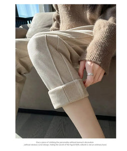 High-waisted Tweed Straight Pants 2024 Autumn/Winter New Women' S Pants Loose Casual Herringbone Warm Thickened Cropped Pants