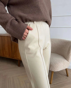 Women's Winter Pants Thick Warm Loose Classic Long Wide Leg Trousers Thermal Brown Beige Wool Long Pants for Women 2024