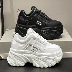 Rimocy White Black Chunky Sneakers Women Spring Autumn Thick Bottom Dad Shoes Woman Fashion PU Leather Platform Sneakers Ladies