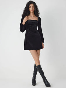 New sexy mini dress for women elegant fall black solid color long sleeve velvet sheath dress Club Elegant  Party Dresses Female