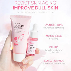 Facial Skin Care Set Skin Cleaning Sakura Skincare Set For Women Girls With Cleanser Toner Face Serum Cream Eye Cream