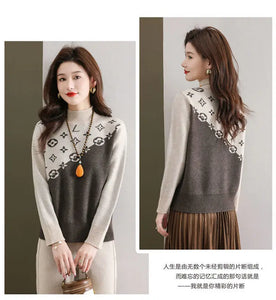 Half Turtleneck Sweater for Women Autumn Winter 2024 New Mother's Wear with Jacquard Casual Loose Pullover Top Bottoming